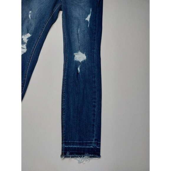 Jelly Jeans Womens Juniors Size 9 Dark Blue Distressed Denim Jeans Raw Hem - Picture 6 of 16